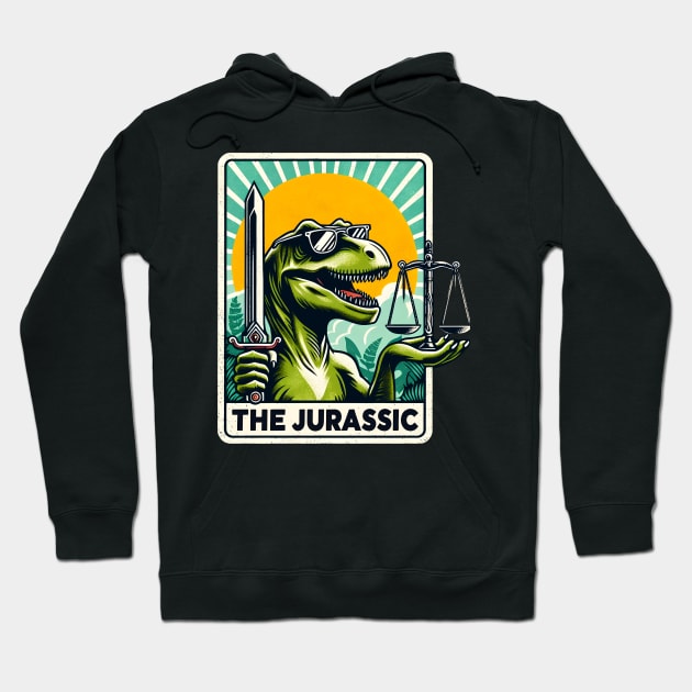 The Jurassic Justice Funny Dinosaur Tarot Card Pun Sword Hoodie by Nature Exposure